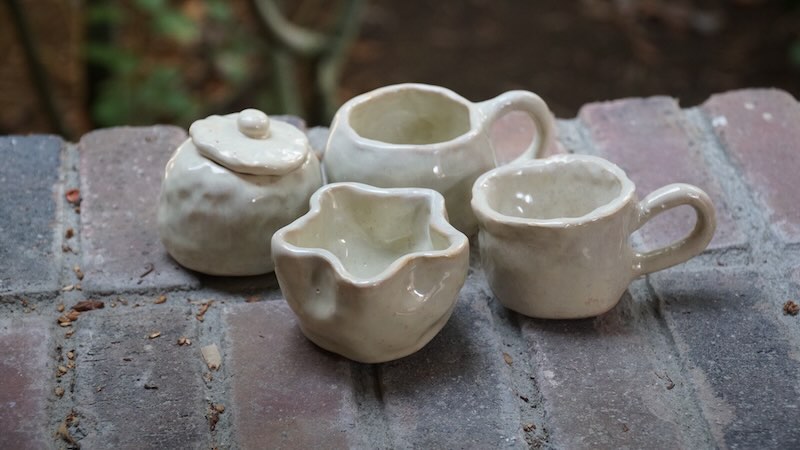 Pottery pieces after firing